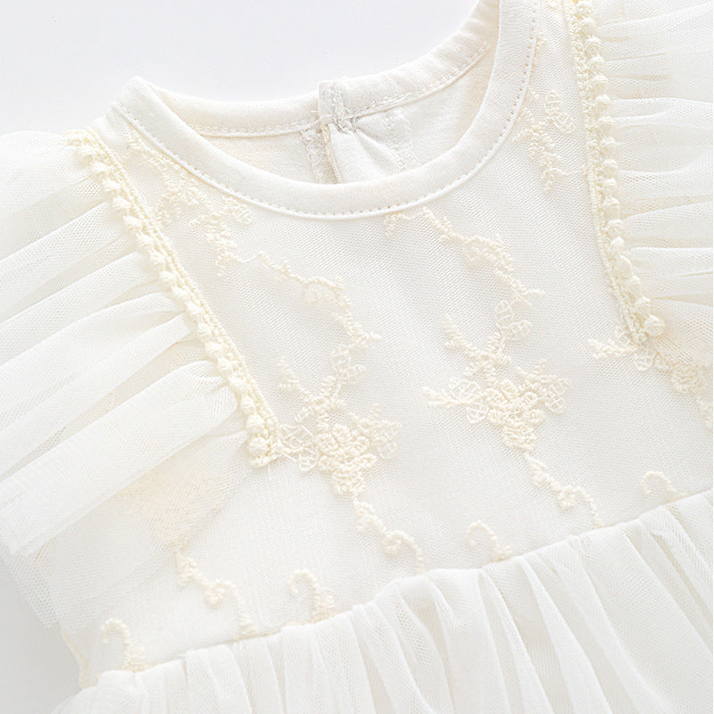 White Lace Patchwork Skirt Full Moon Year Banquet Princess Mesh Children's Dress