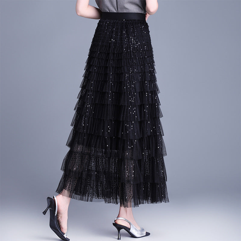 Women's Tulle Layers Cake Dress Pettiskirt Sequined Skirts