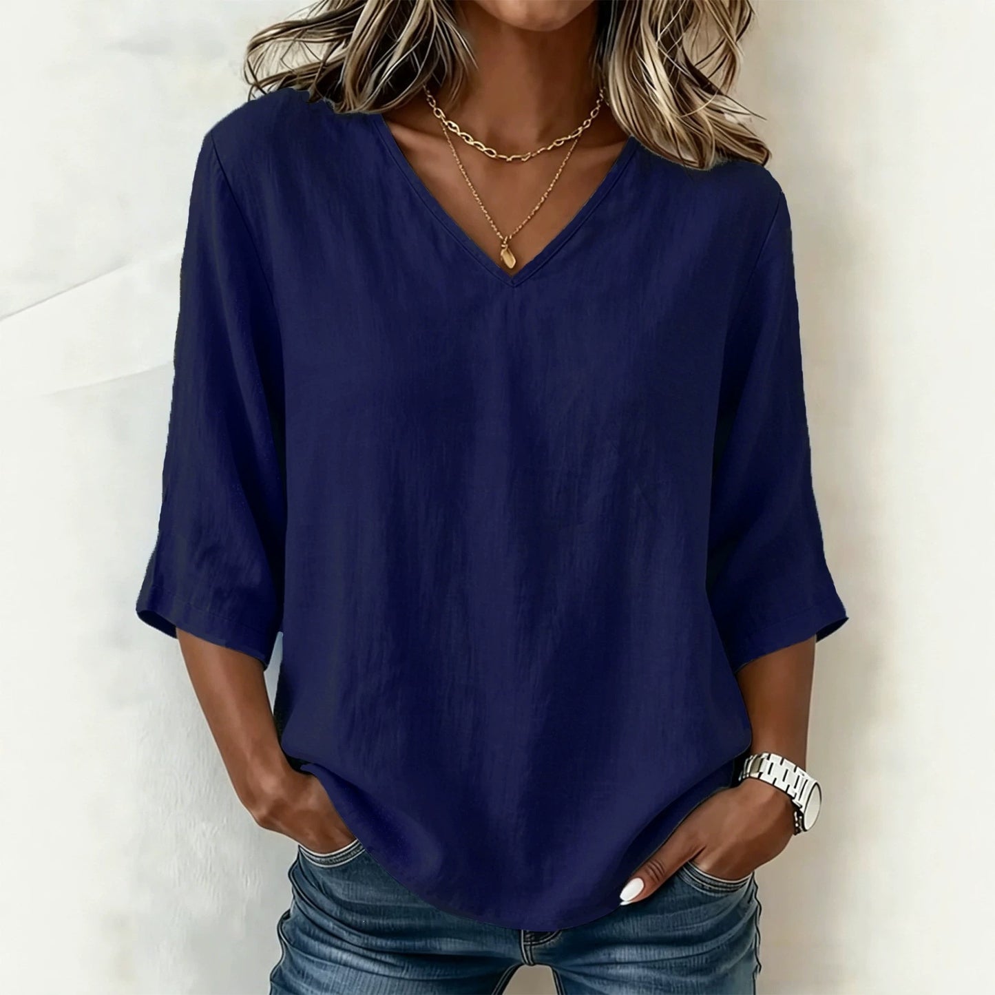 Women's Casual Loose Fashion Slub Cotton Blouse