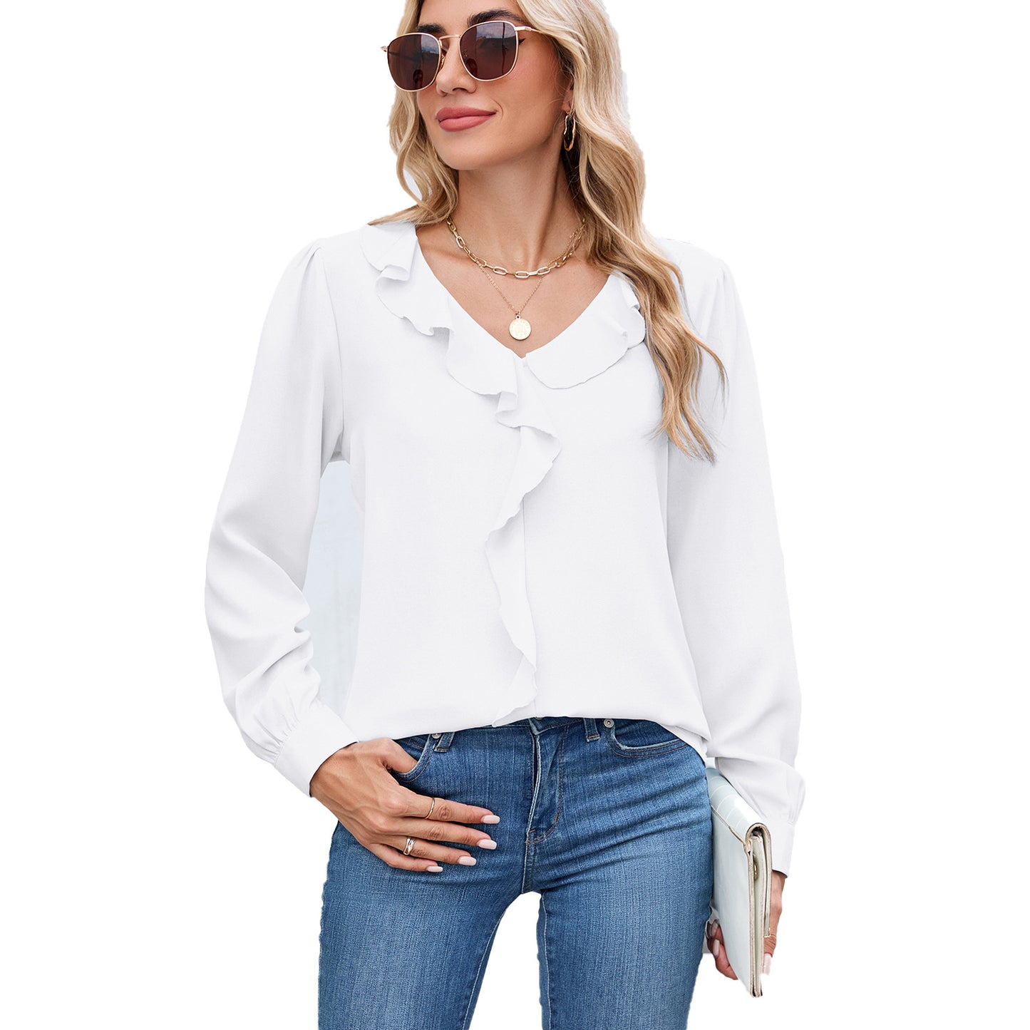 Classy Beautiful Women's Long Sleeve Ruffled Blouses