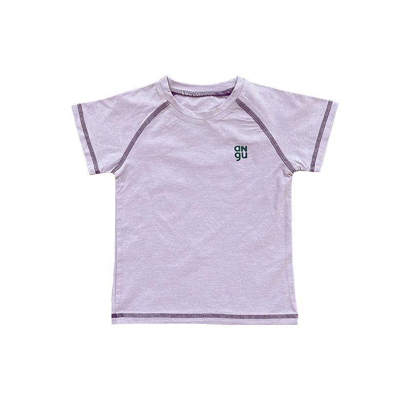 Children's Short-sleeved Summer Contrast Color Letter Half-sleeved Bright Line Children's T-shirt