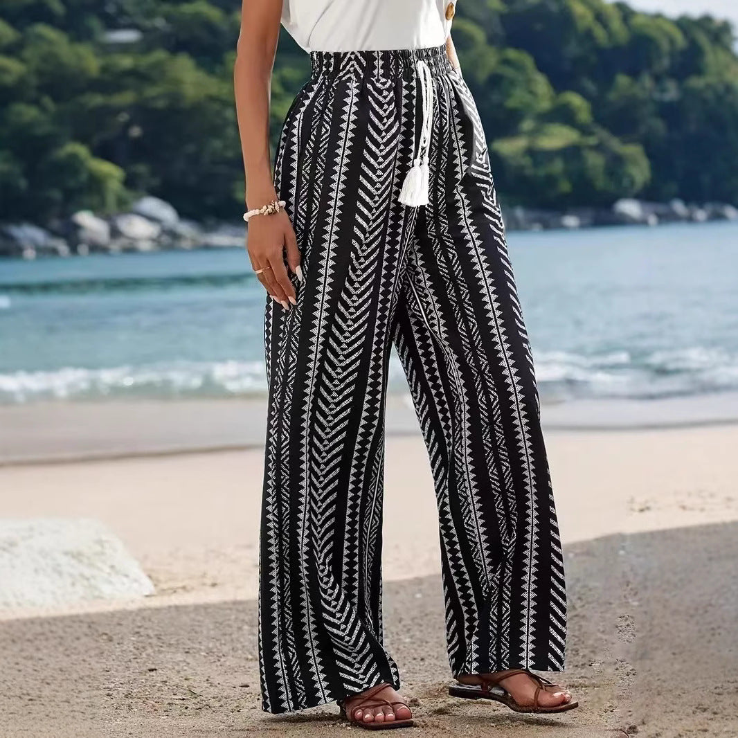 Women's Geometric Print Pattern Elastic Comfort Fashion Straight Casual Pants
