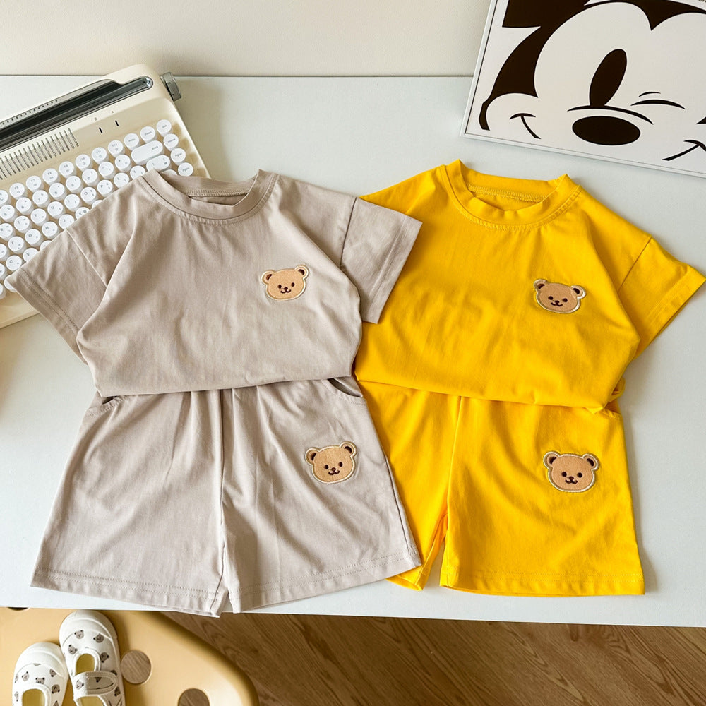Thin Little Bear Cartoon Infant Clothes Short Sleeve Shorts Split Children's Suit