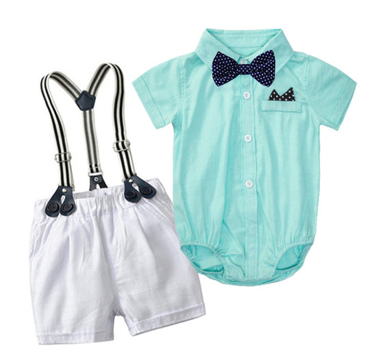 Children's Summer Boy Gentleman Romper Short Sleeve Jumpsuit, Climbing Suit