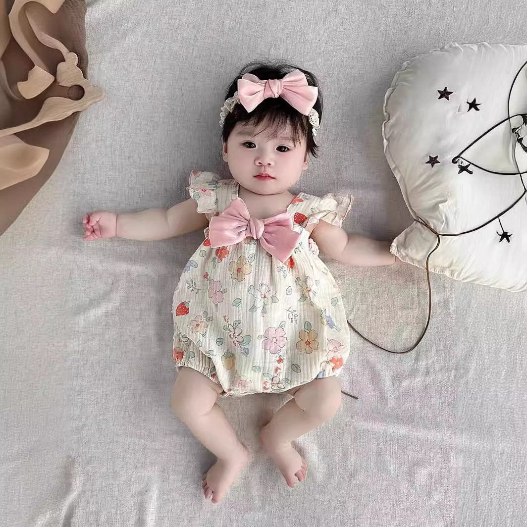 Summer Jumpsuit Cute Bow Born Triangle Rompers Thin Jumpsuit, Climbing Suit