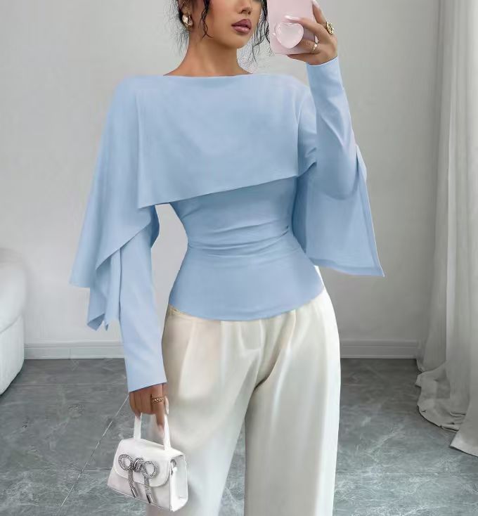 Style Black Round Neck Cape Design Lightly Mature Slimming Shorts