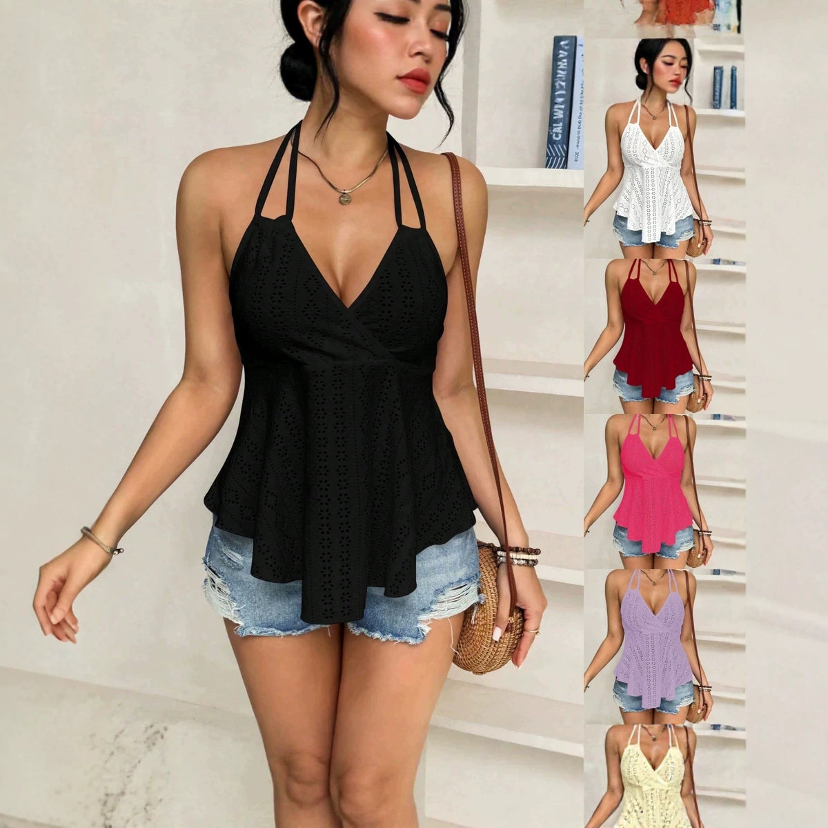 Women's Halter Spaghetti Straps Dignified Hollow Strap Small Vest/suspenders/tube Top