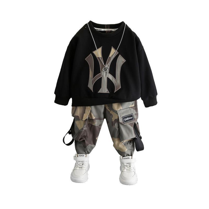 Children's Spring Camouflage Fashionable Fried Street Sweater Two-piece Children's Suit
