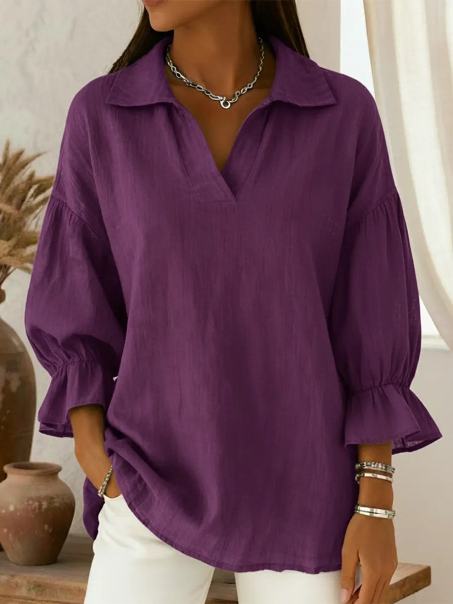 Women's Solid Color Casual Loose Stylish Long Blouse
