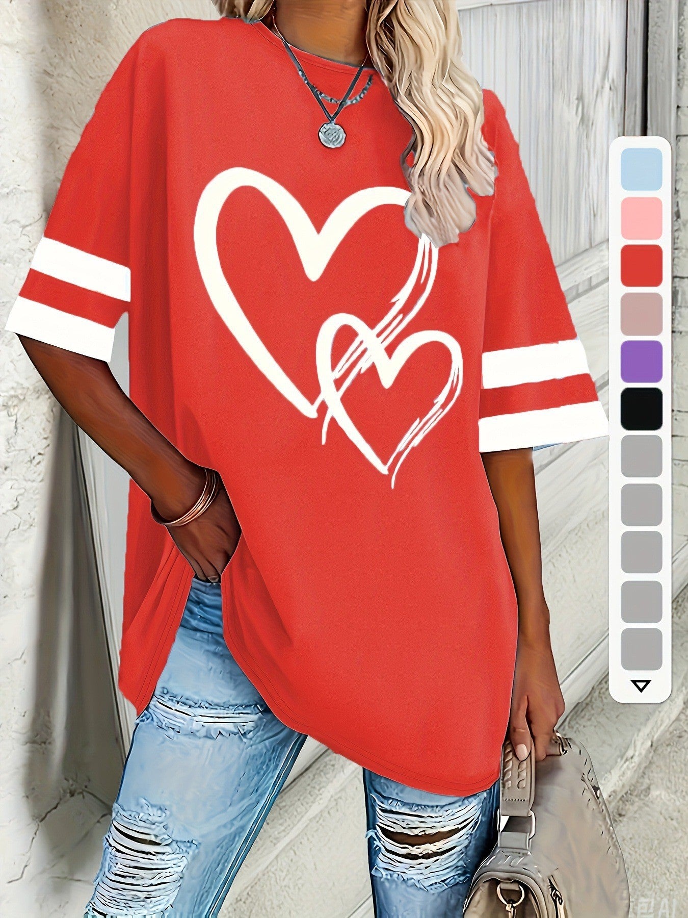 Women's Casual Sleeve Love Elegant Comfortable Pullover Large Size T-shirt