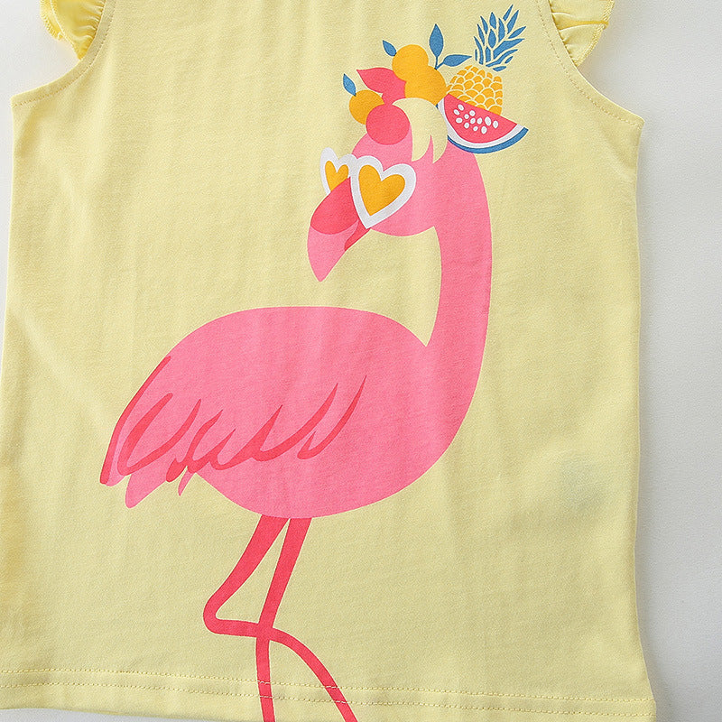 Children's Short-sleeved Summer Knitted Cotton T-shirt Cartoon Round Neck Two-piece Children's Suit