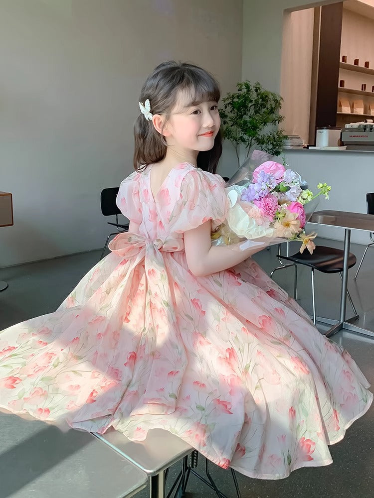Children's Western Style Skirt Clothing Little Puff Sleeve Children's Dress