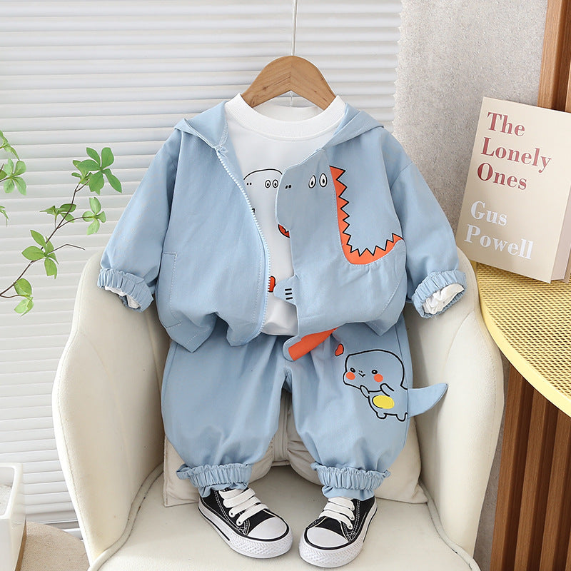 Spring Boys Cartoon Hooded Long Sleeve Three-piece Casual Shirt Children's Suit