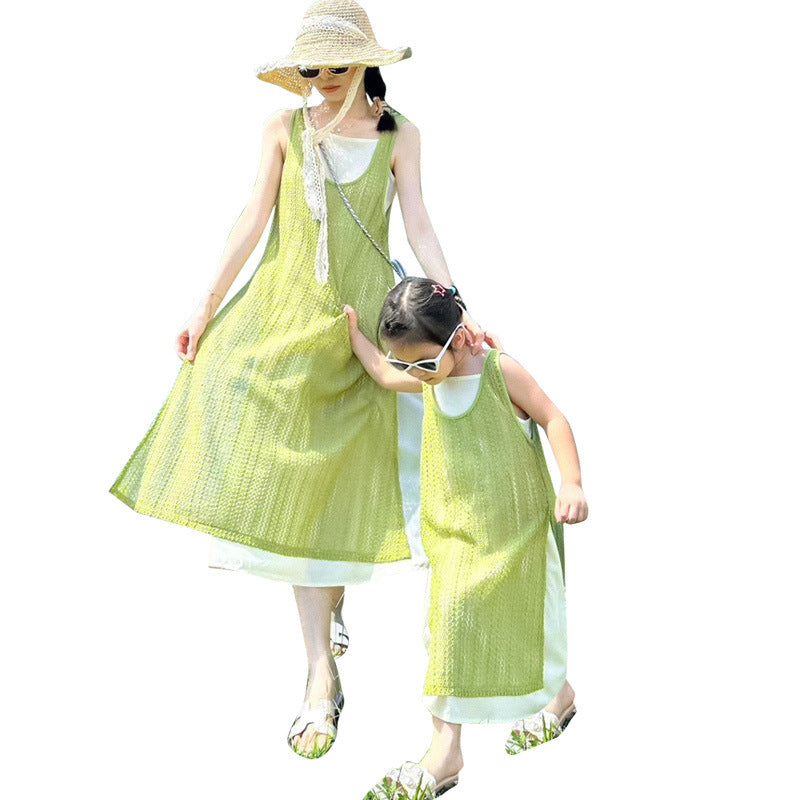 Seaside Style Tourism Fake Two-piece Long Skirt Mother Daughter Family Parent-child Outfit
