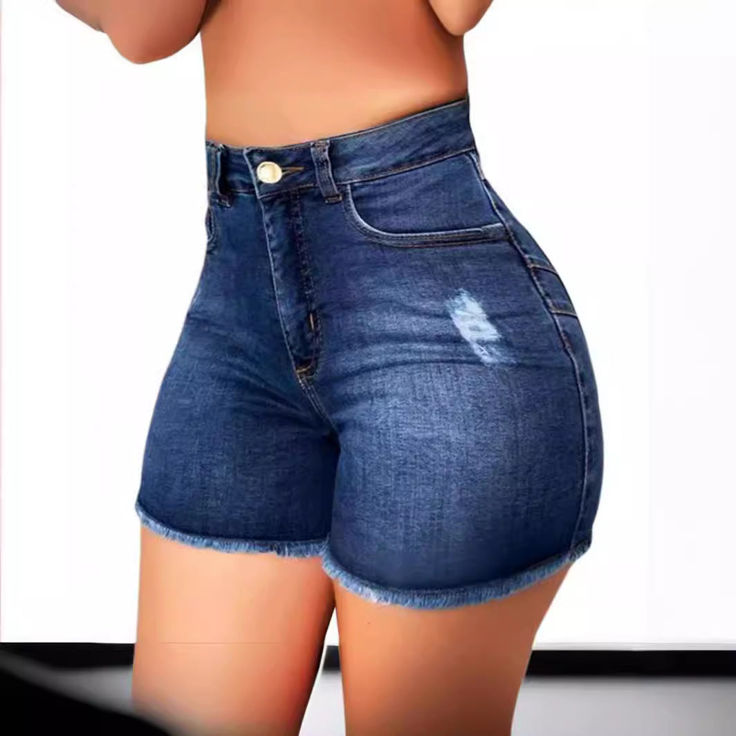Women's Waist Stretch Slim Fit Ripped Tassel Denim Women's Jeans