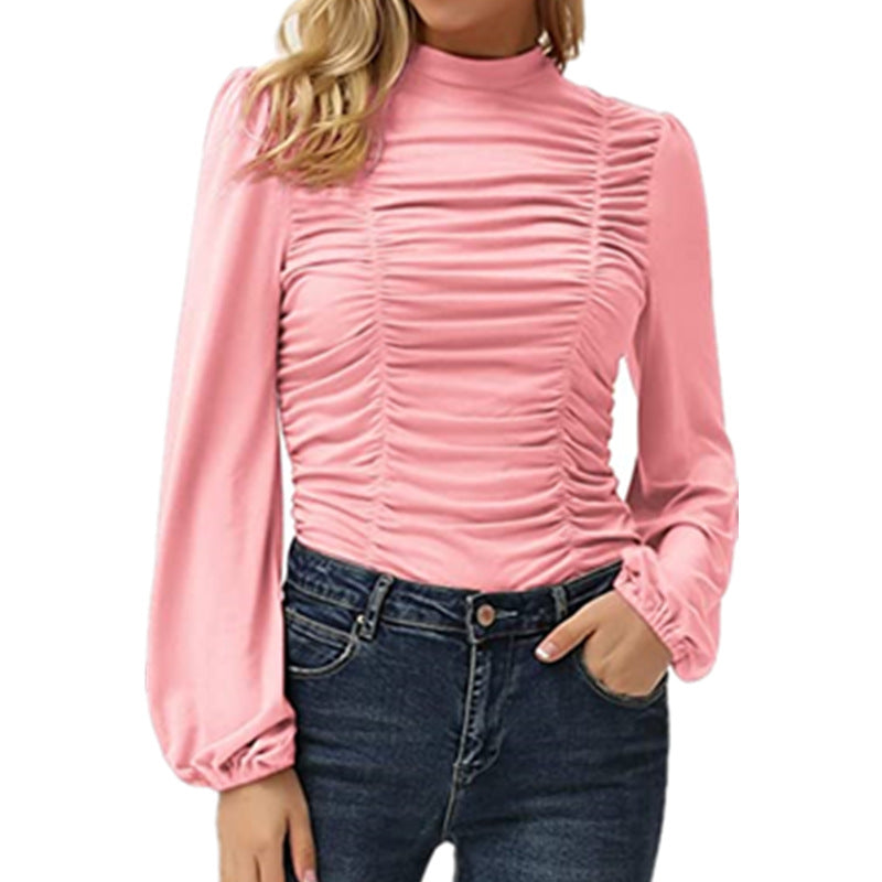 Women's Solid Color Long Sleeve Lantern Turtleneck Clothing