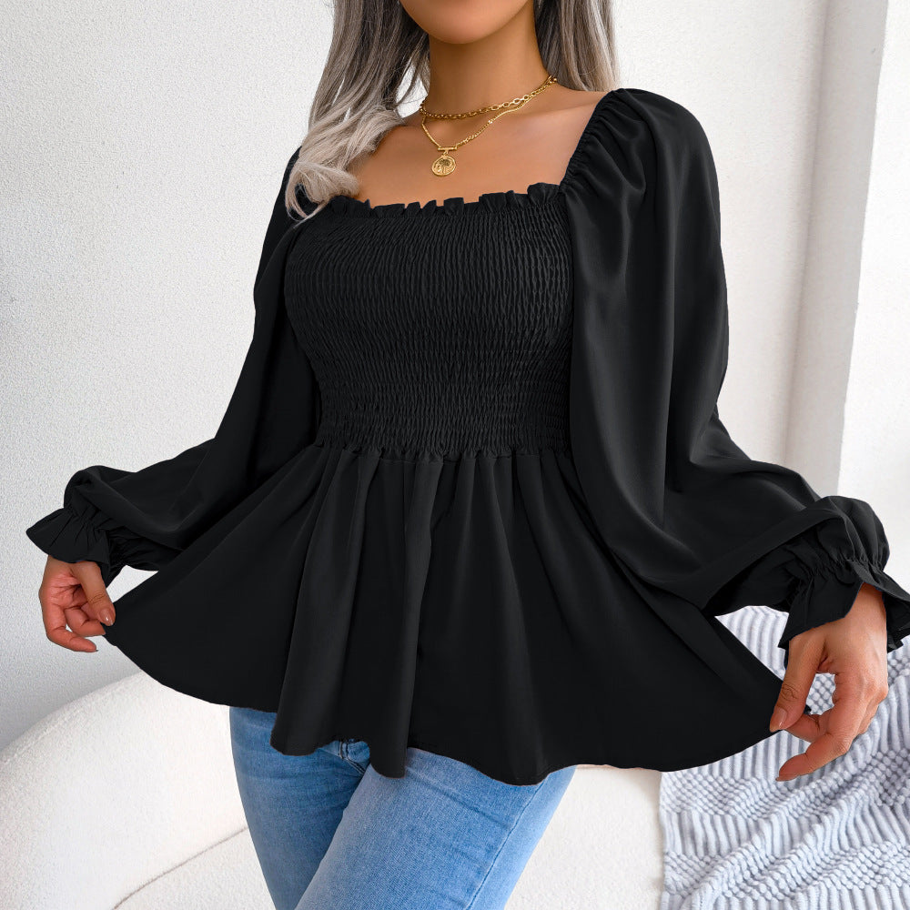 Women's Casual Wooden Ear Square Collar Long Clothing