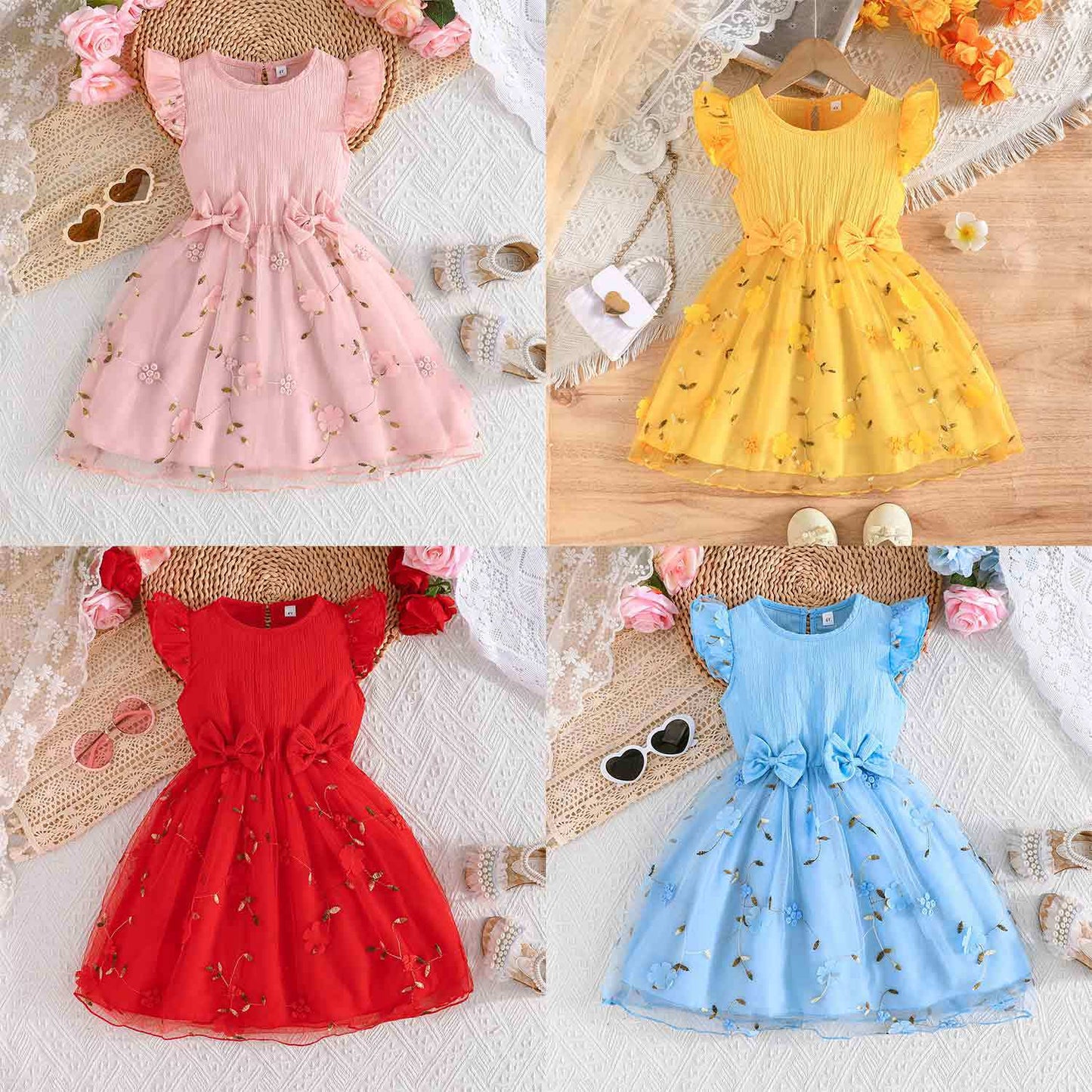 Princess Little Flower Embroidery Decoration Sweet Children's Dress
