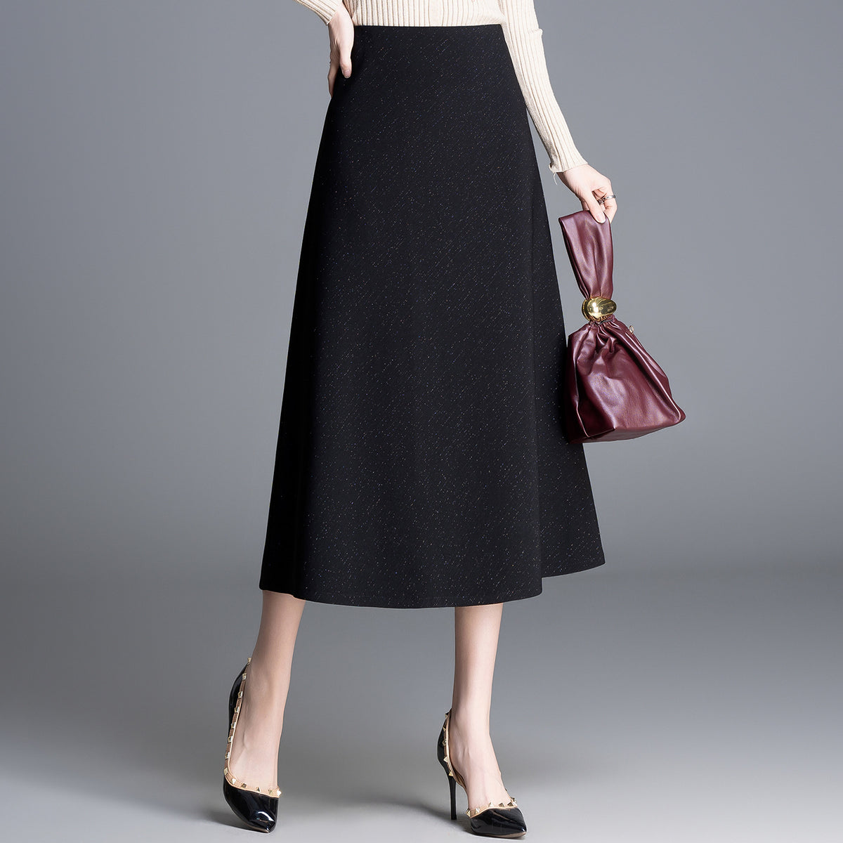 Starry Sky Spring Mid-length High Waist Large A- Line Big Skirt