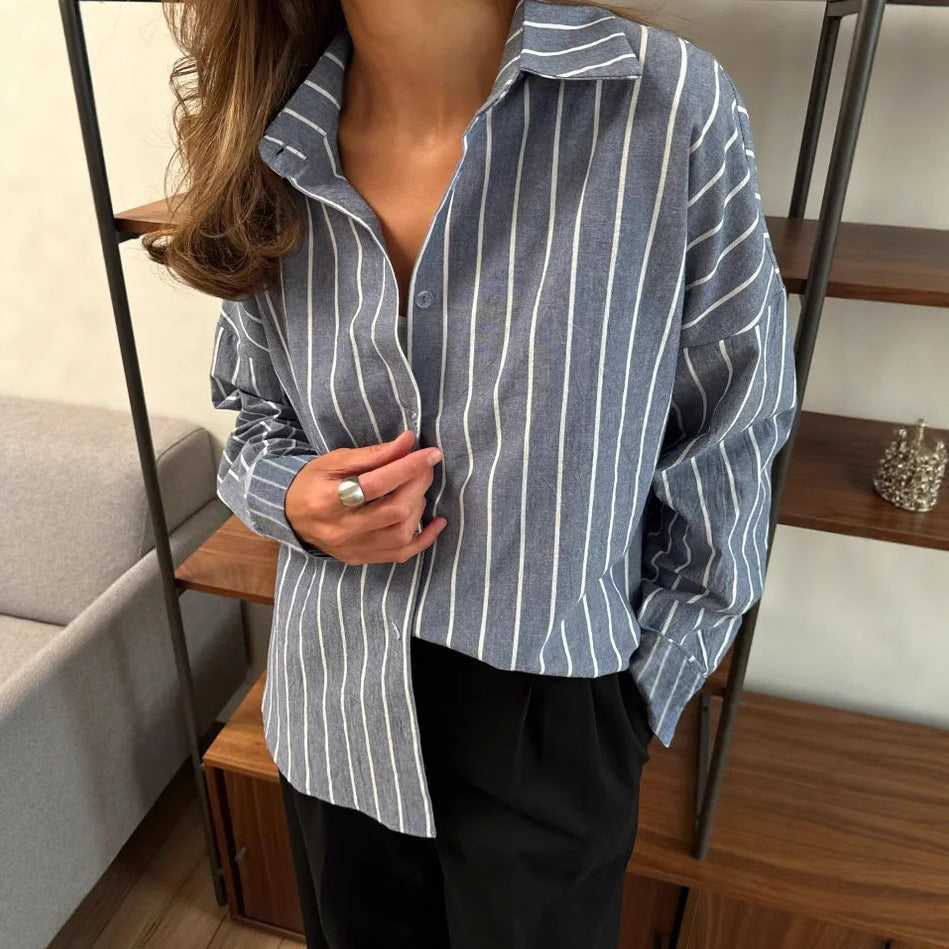 Classic Women's Long Sleeve Striped Shirt Blouse