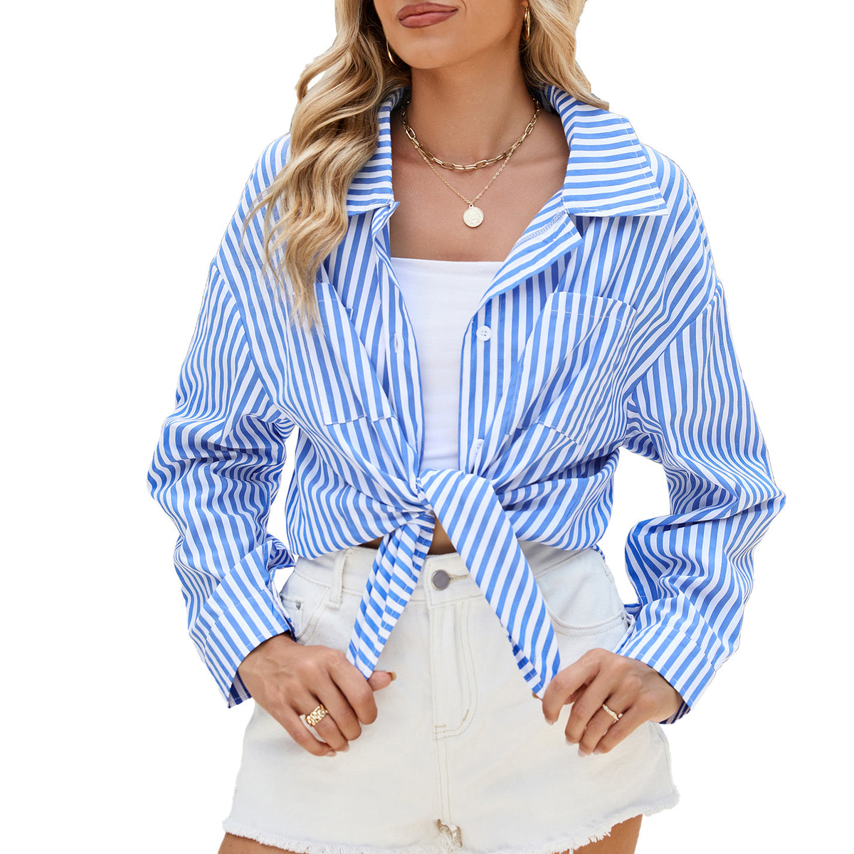 Wind Long Sleeve Loose Striped Shirt Blouse