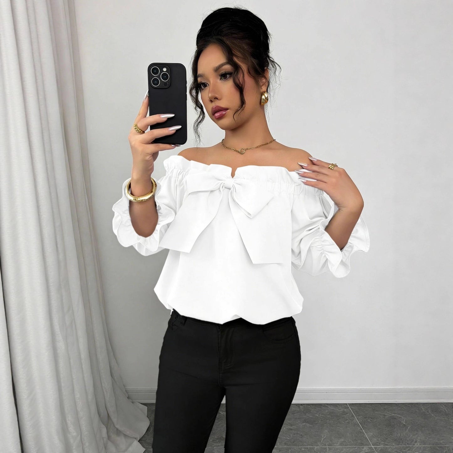 Cool Durable Creative Women's Ruffled Bow Tops