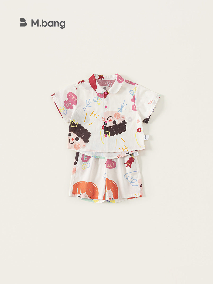 Summer Clothing Personalized Printed Short-sleeved Lapel Shirt Thin Shorts Children's Suit