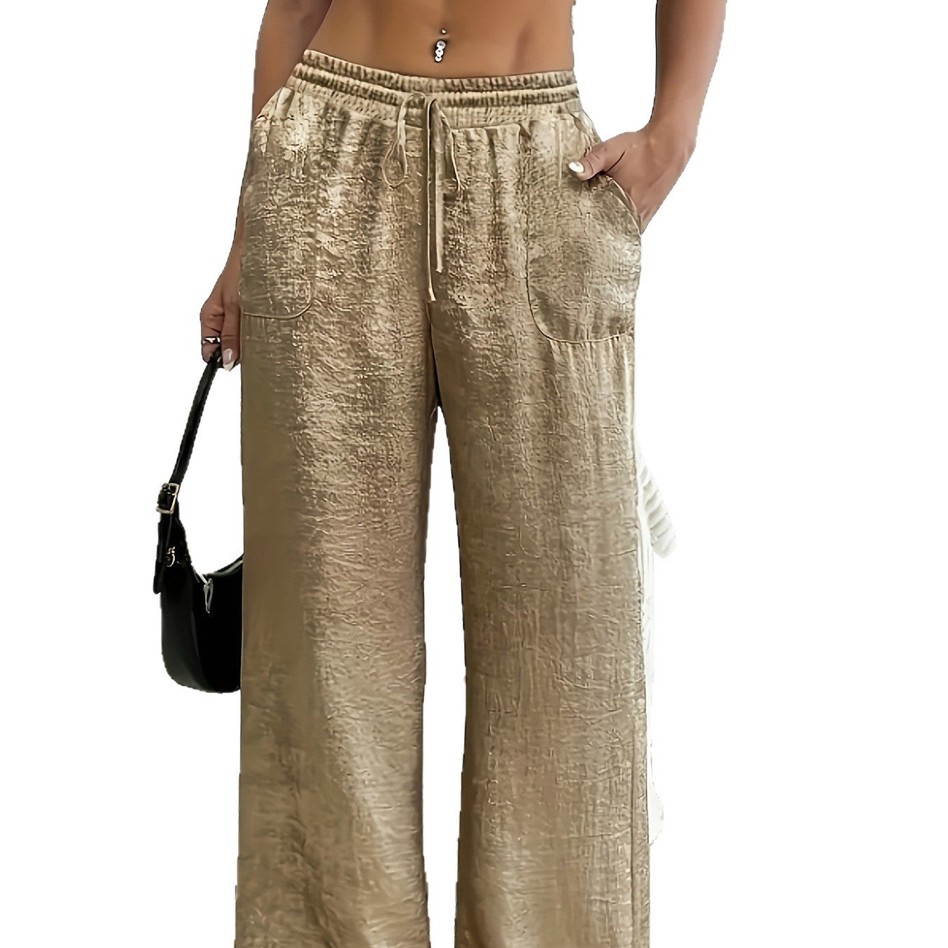 Women's Veet Bronzing Sequined Drawstring Fashion Straight Casual Pants