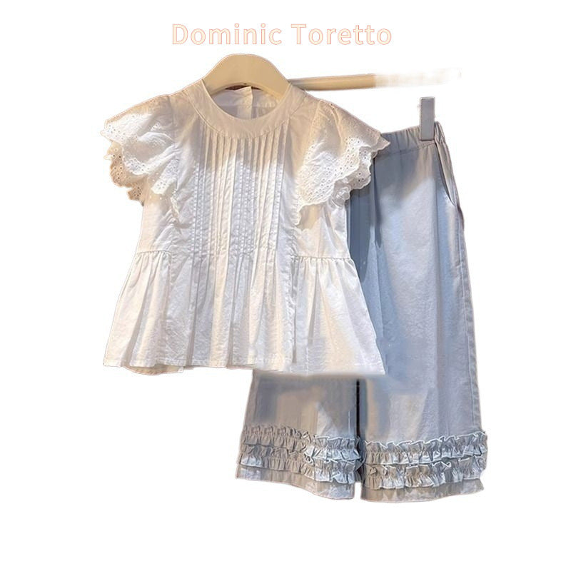 Children's Style Fashion Doll Summer Flower Edge Clothing Wide Leg Pants Children's Suit