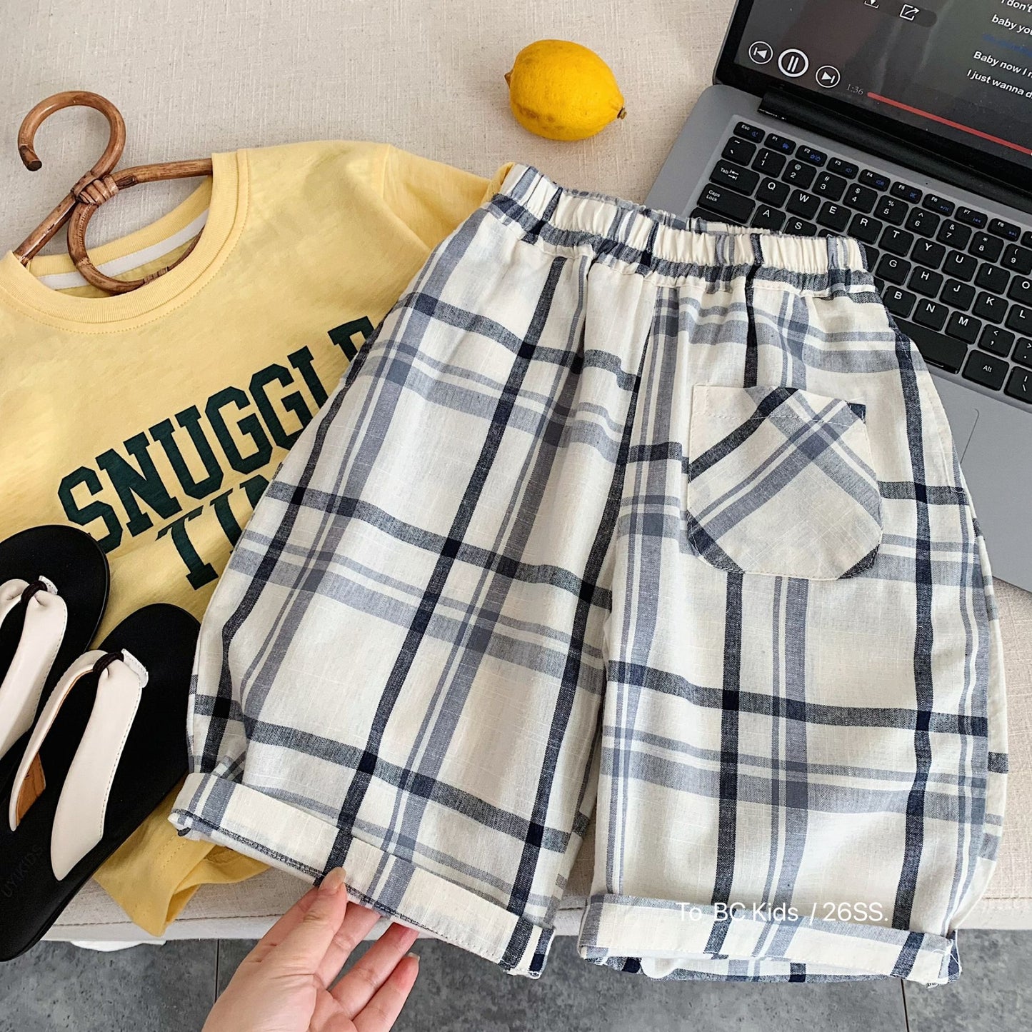 Children's Boy Summer Korean Style Thin Plaid Cropped Children's Pants