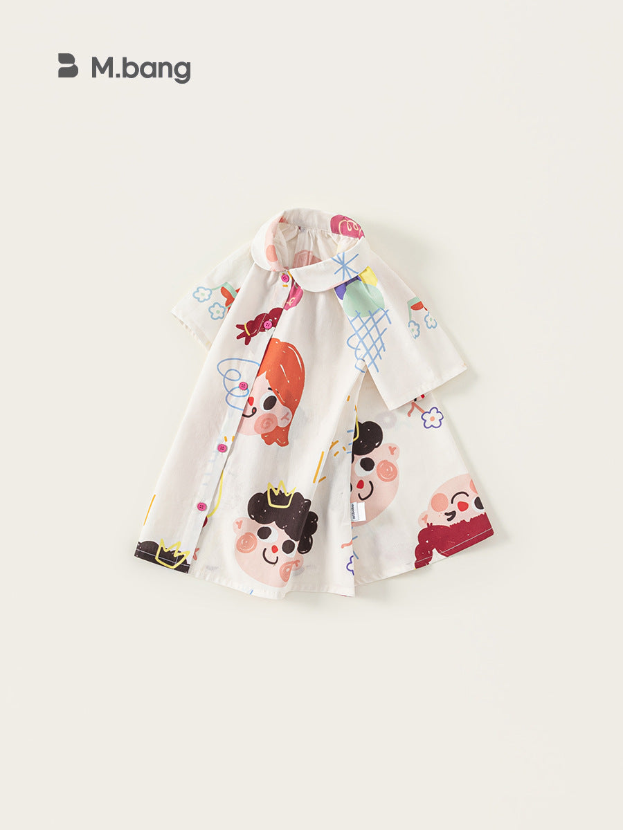 Children's Summer Clothing Thin Lapels Short Sleeve Loose Shirt Children's Dress