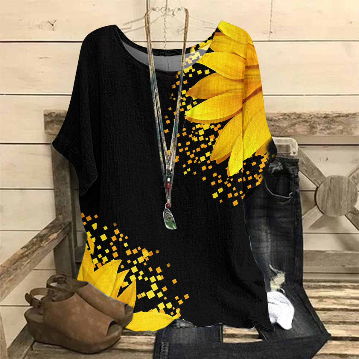 Women's Summer Loose Print Crew Neck Casual Women's T-shirt