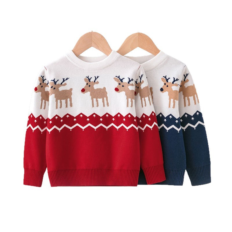 Children's Christmas Sweater Suit Elk Jacquard Pullover Parent-child Outfit