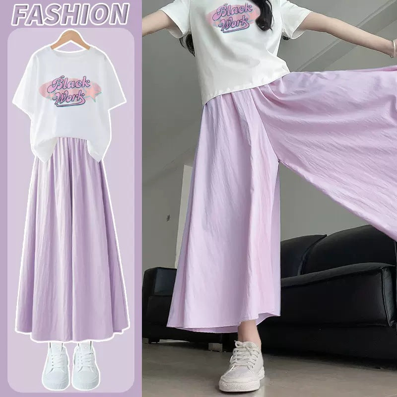 Summer Thin Wear Western Style Fashion Short Sleeve Loose Culotte Children's Suit