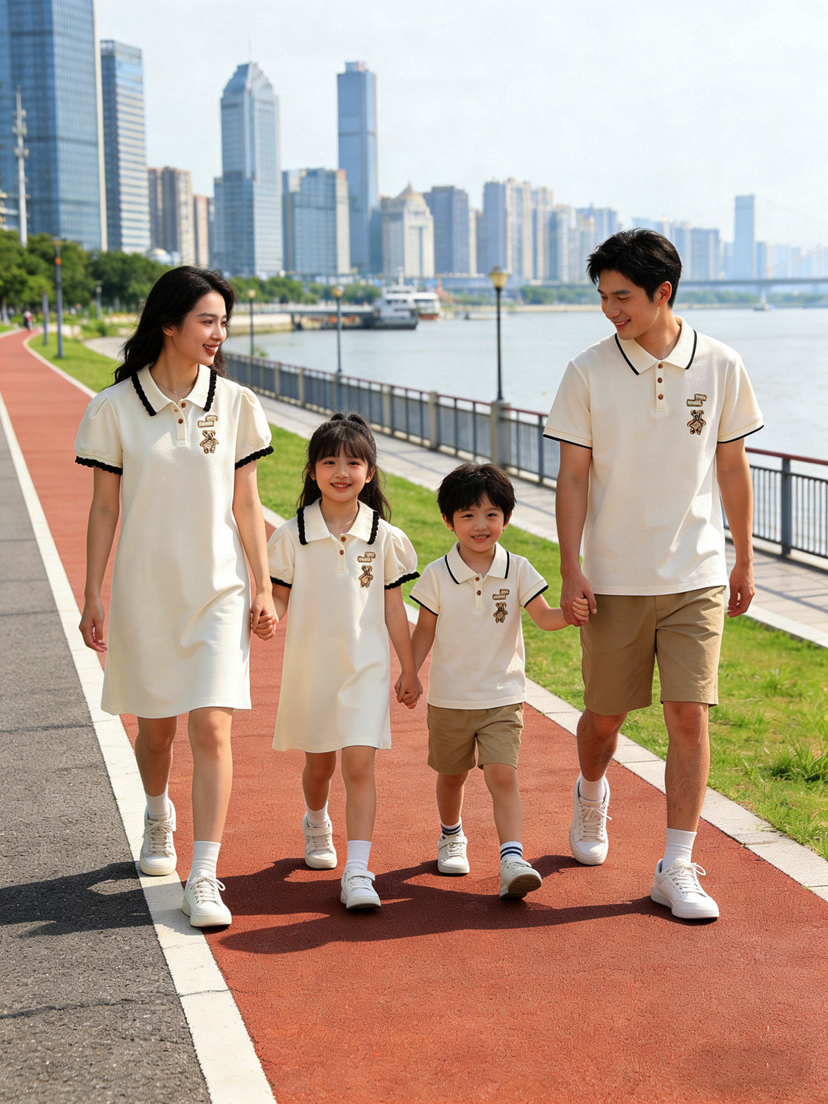 Summer One Family Three Or Four Mouth Dress Romper Lapel Parent-child Outfit