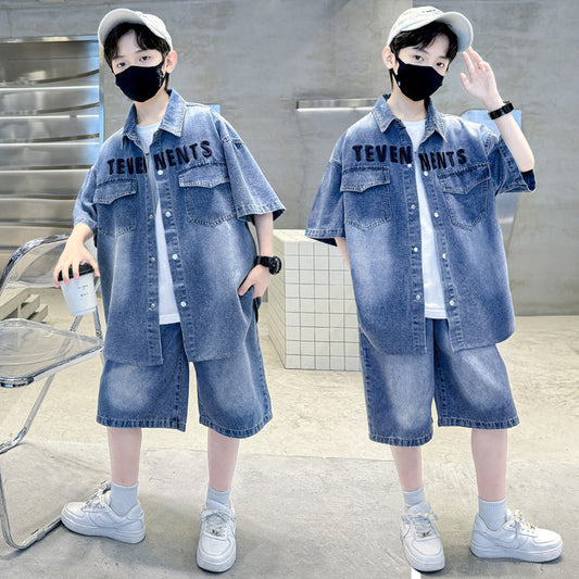 Children's Sleeve Denim Medium Large Pants Boy Children's Suit