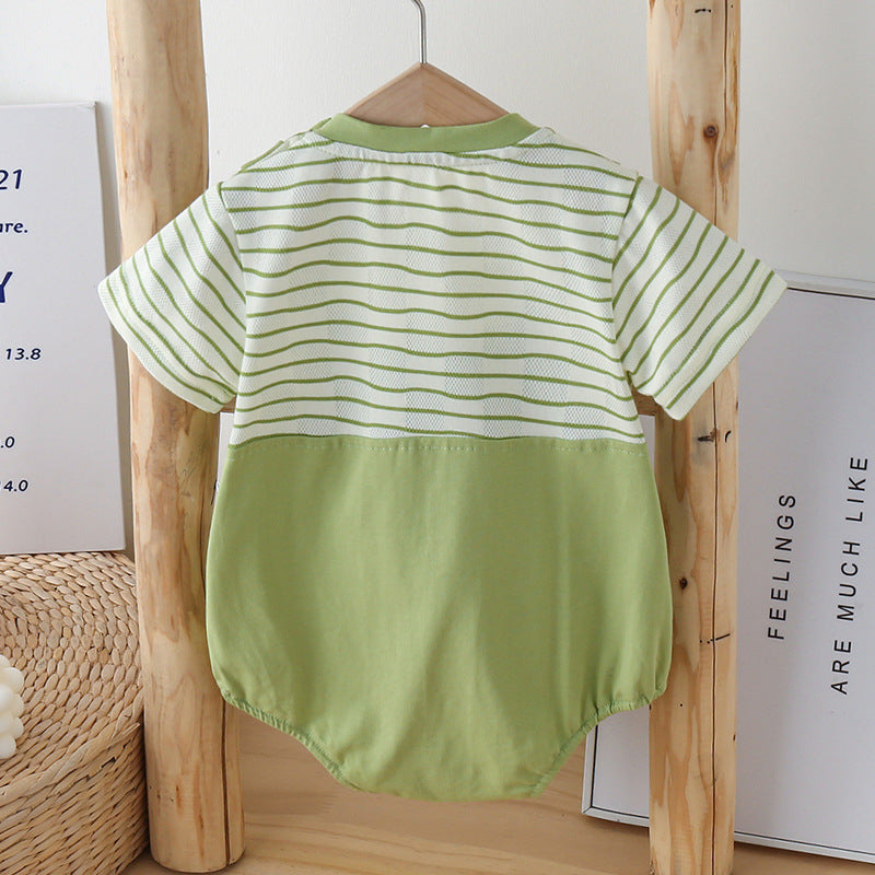 Babies Unisex Short Sleeve Romper Cartoon Cute Strap Fake Two Jumpsuit, Climbing Suit