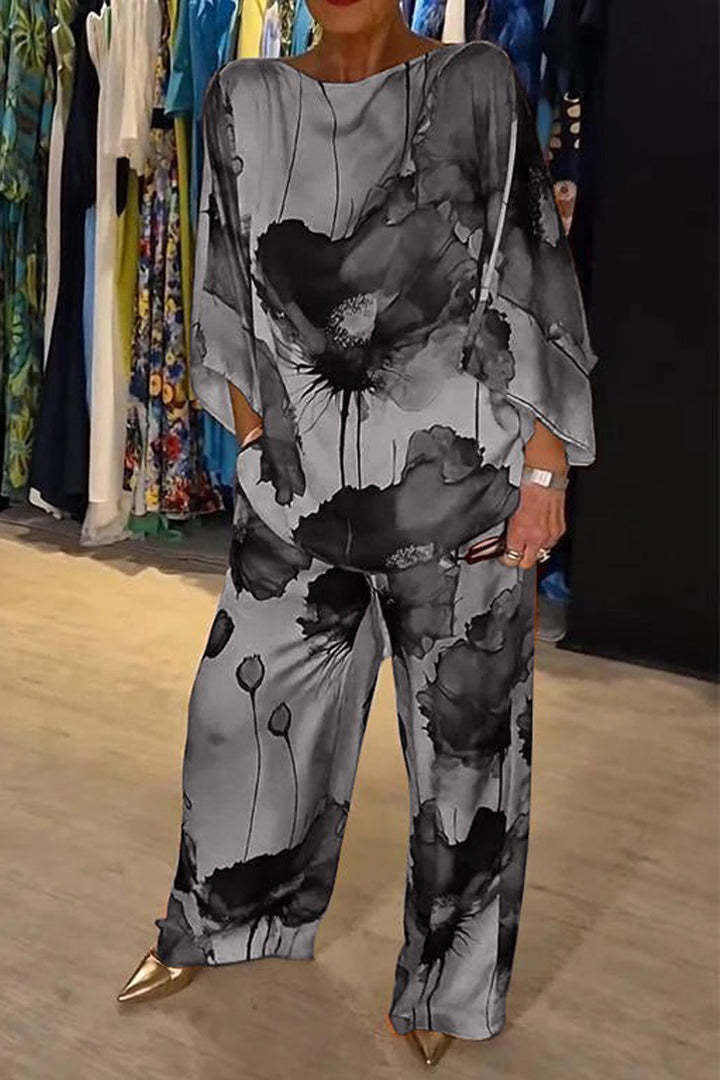 Urban Elegant Loose Printed Batwing Sleeve Suits