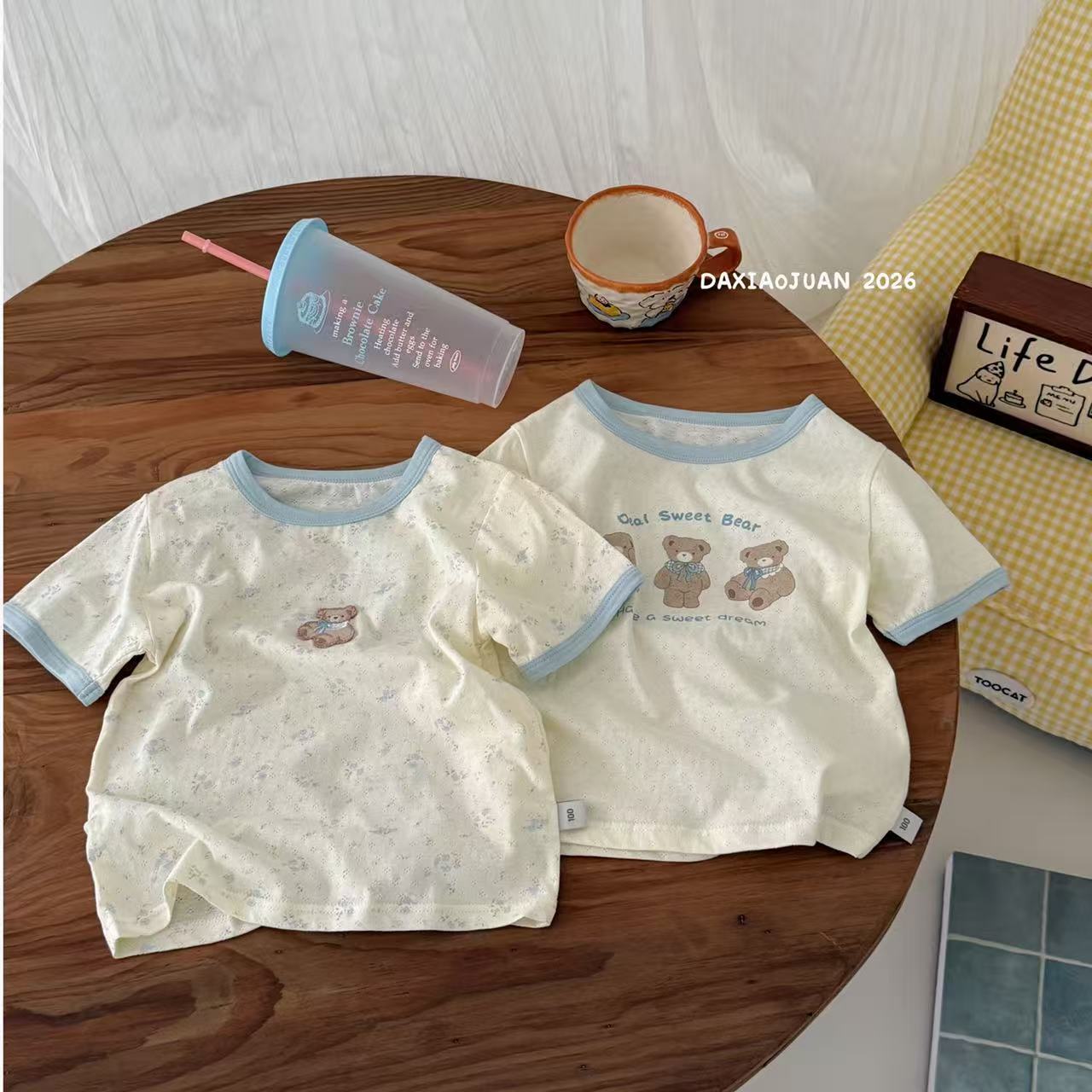 Children's Short-sleeved Summer Breathing Hole Cotton Cartoon Printed Two-piece Children's T-shirt