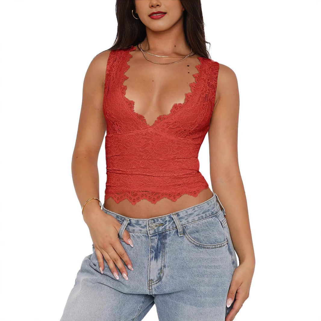 Fashion Lace Stitching Design Sense Suspenders Vests