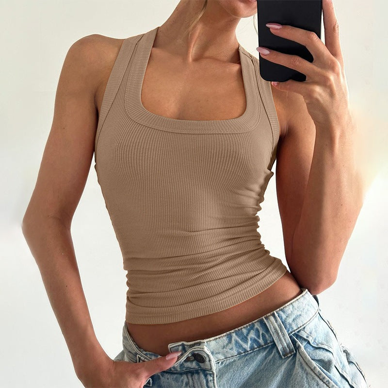 Women's Summer Fashion Hot Collar Solid Color Vests