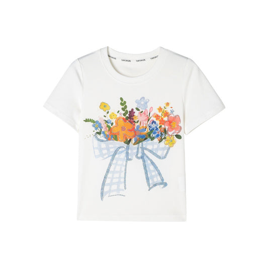 Children's Clothing Round Neck Bouquet Printed Short-sleeved Top Children's T-shirt