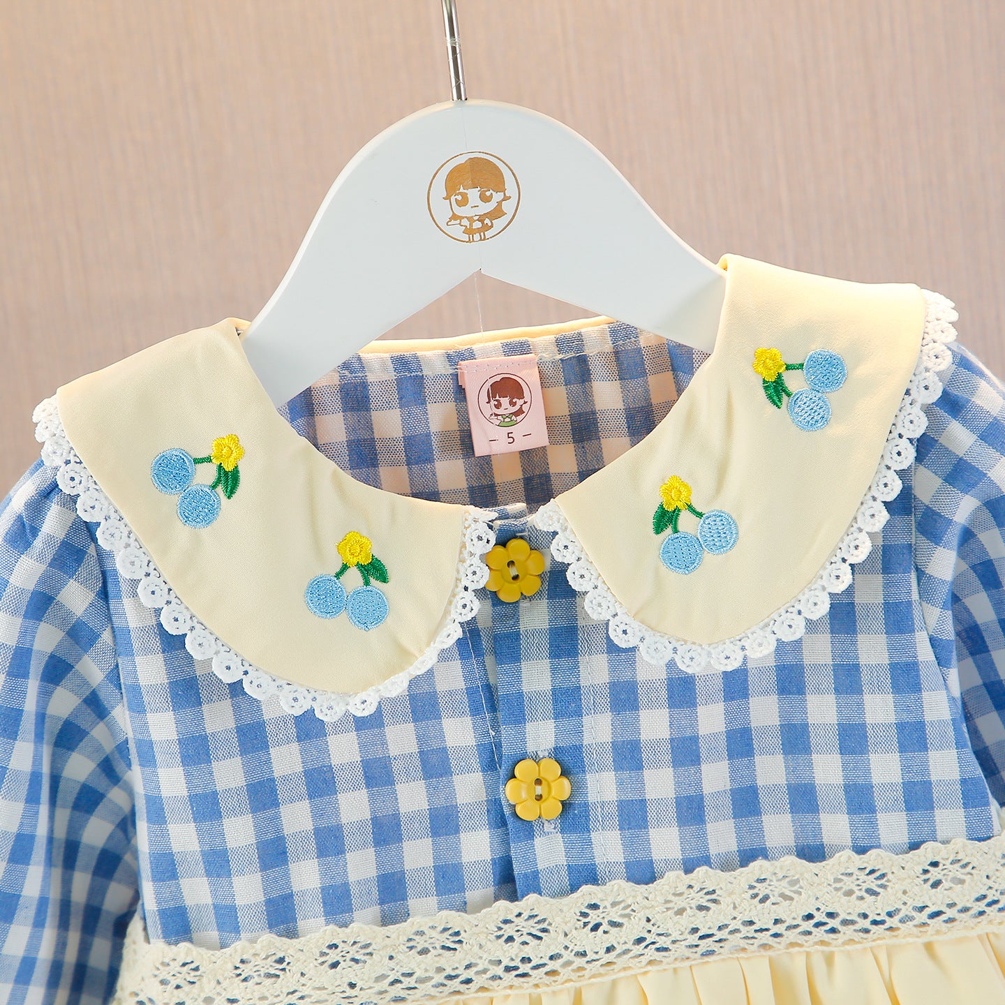 Long-sleeved Spring Clothes Plaid Skirt Fashionable Children's Dress