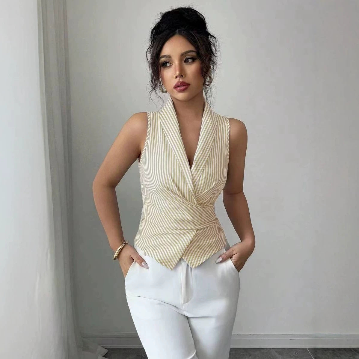 Women's Striped Sleeveless Shirt Summer Fashion Slimming Vests