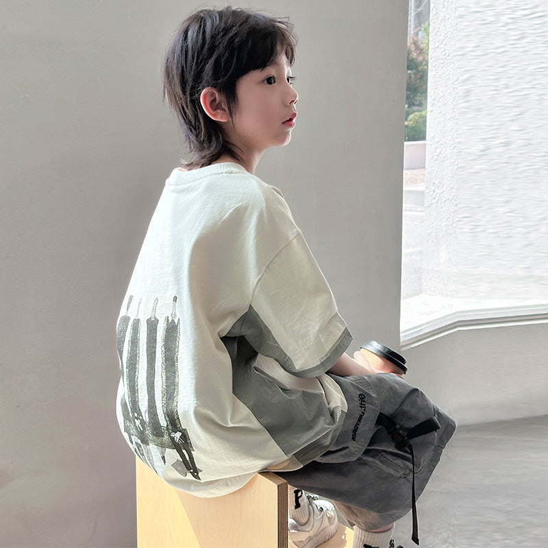 Children's Short-sleeved Summer Clothes Fashion Half Sleeve Older Cotton Tops Children's T-shirt