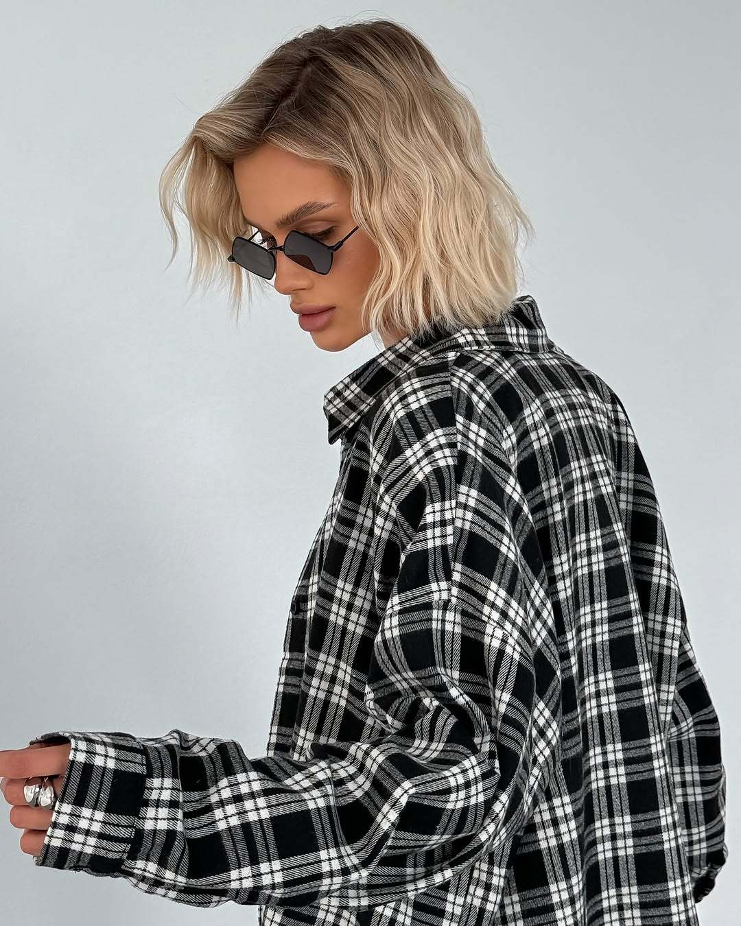 Women's Design Sense Niche American Retro Plaid Shirt Loose Long Blouse