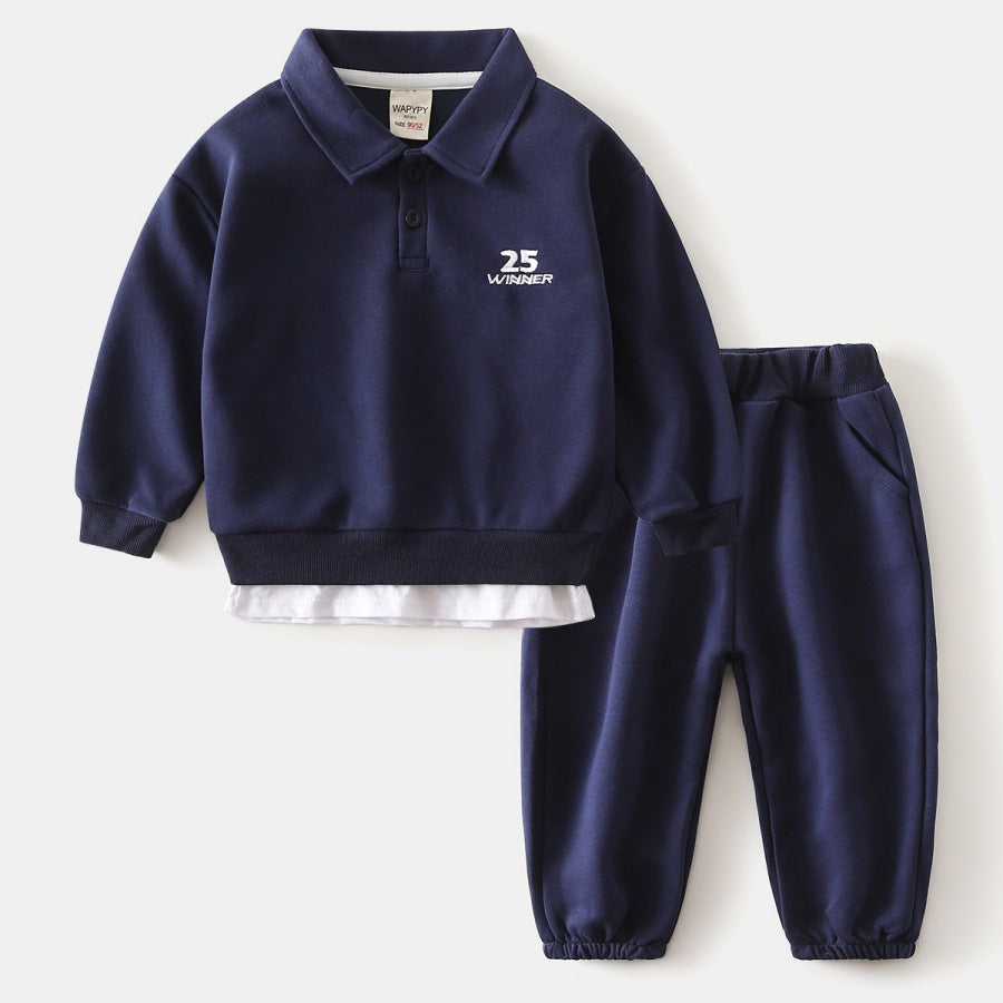 Children's Lapel Fake Two Pieces Sweater Pants Children's Suit