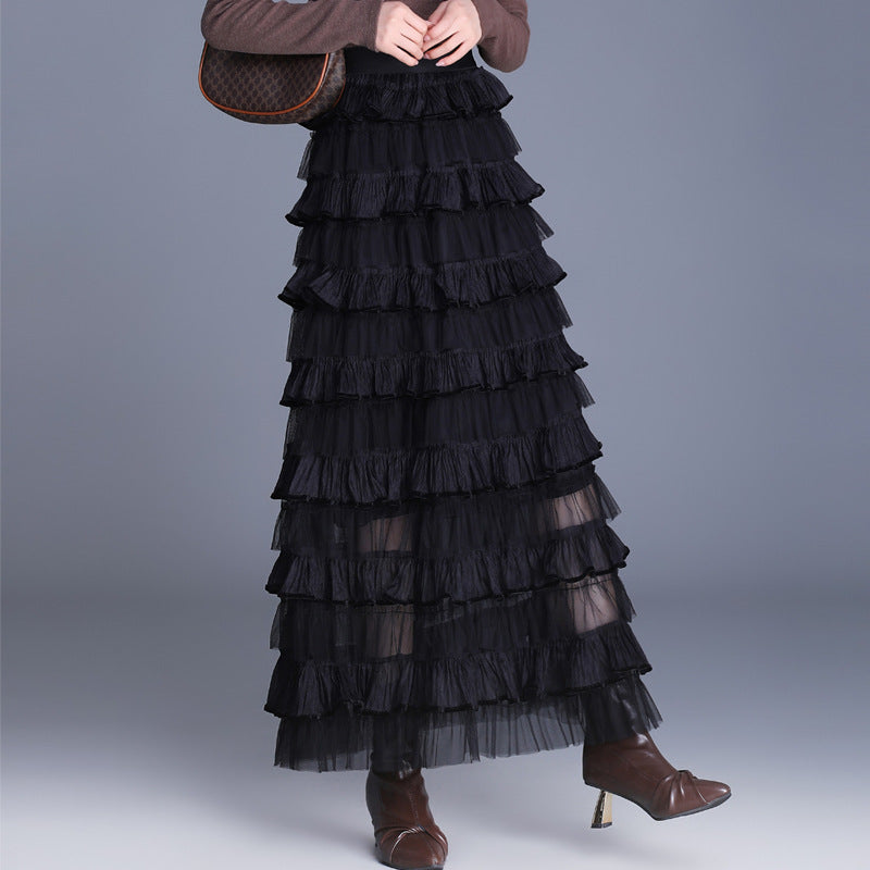 Women's Design Net Yarn Cake Mid-length Slimming A- Line Skirts