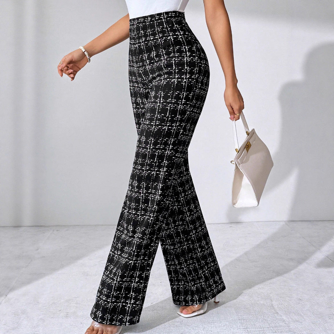 Women's Summer Fashion Plaid Printed Trousers Casual Pants
