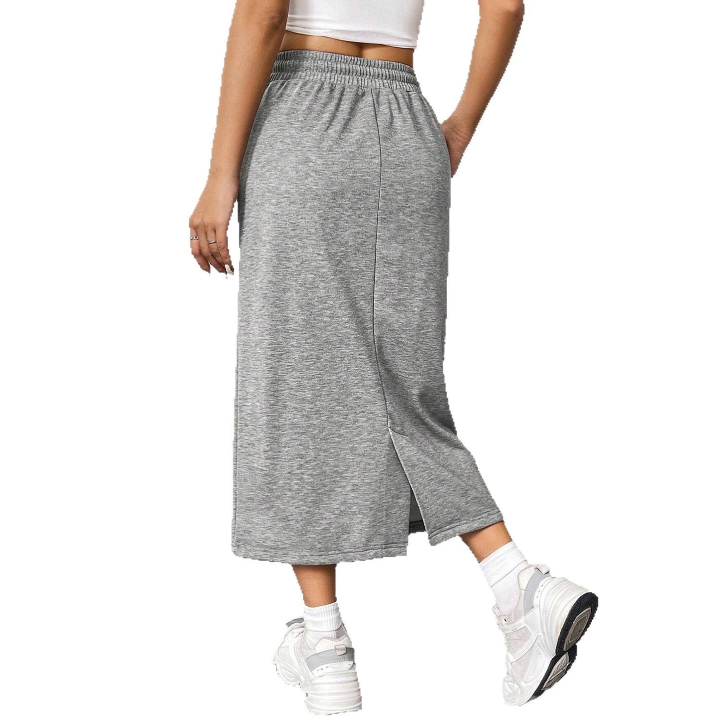 A- Line Pure Color Elastic Waist Mid-length Skirts